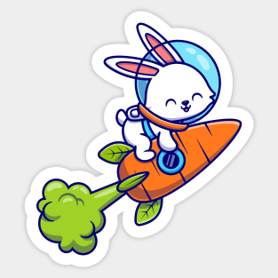 Cute Rabbit Astronaut Flying With Carrot Rocket Sticker
